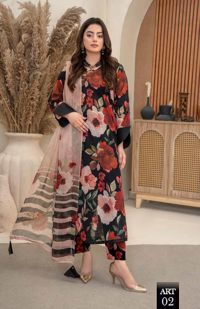 Three-Piece Digital Printed Lawn & Chiffon Suit – Modern & Trendy