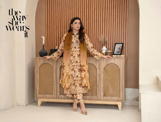 Three-Piece Digital Printed Lawn & Chiffon Suit – Modern & Trendy
