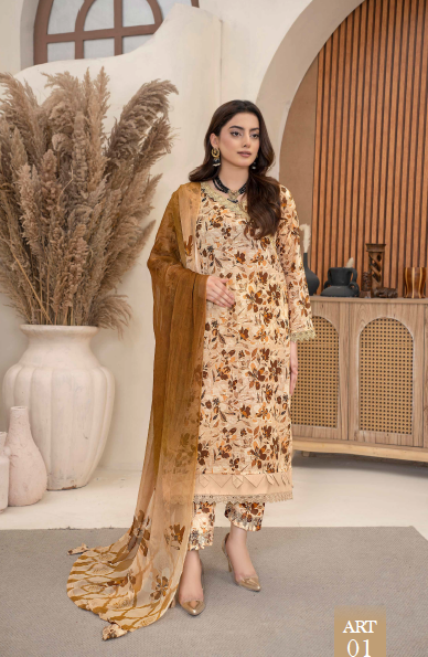 Three-Piece Digital Printed Lawn & Chiffon Suit – Modern & Trendy