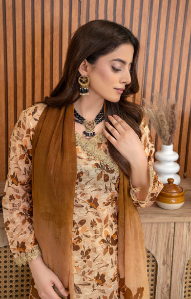 Three-Piece Digital Printed Lawn & Chiffon Suit – Modern & Trendy