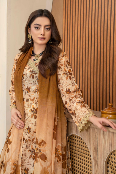 Three-Piece Digital Printed Lawn & Chiffon Suit – Modern & Trendy