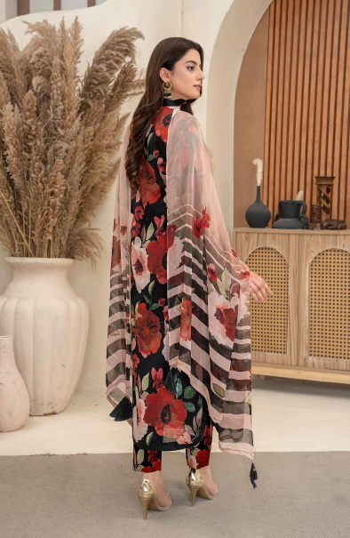 Three-Piece Digital Printed Lawn & Chiffon Suit – Modern & Trendy