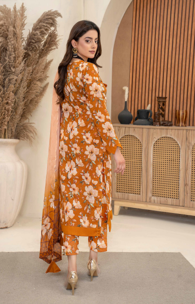 Three-Piece Digital Printed Lawn & Chiffon Suit – Modern & Trendy